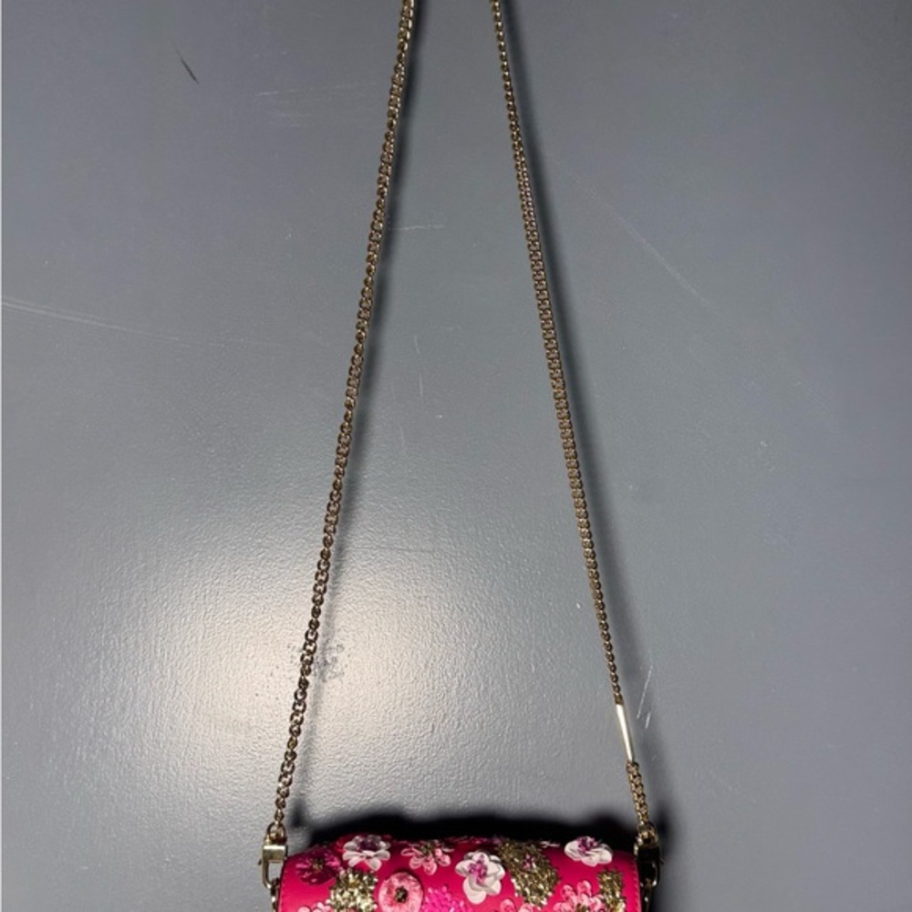 Michael‎ Kors Fuchsia Floral Jade Gusset Leather Crossbody Bag - Picture 7 of 10